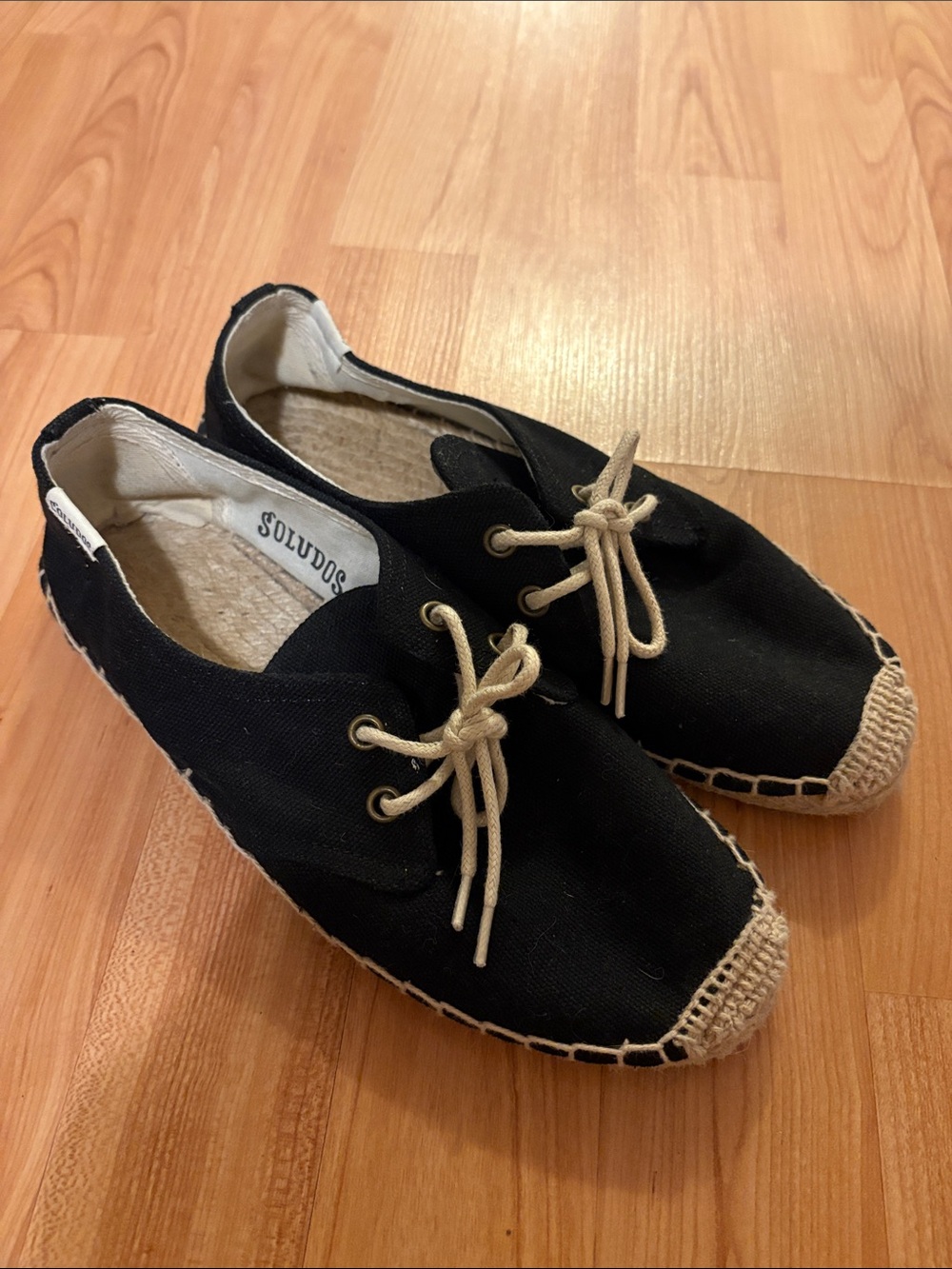 Soludos Black Canvas Espadrille Sneakers with Natural Rope Details